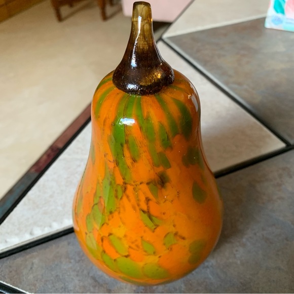 PIER 1 IMPORTS. Green/Orange Glass Pear - Picture 2 of 4